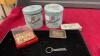 (2) BELT BUCKLES & (2) PLAYERS TOBACCO TINS, TRAIN KEY CHAIN