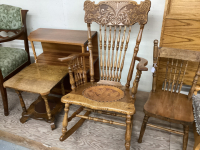 WOOD ROCKING CHAIR W/TOOLED LEATHER SEAT