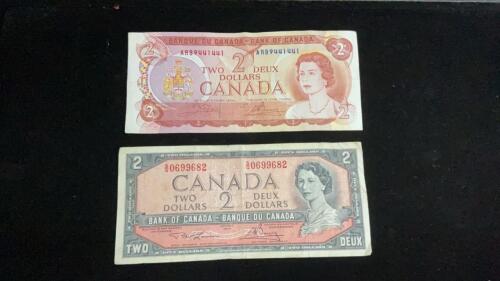 (2) CANADA $2 BILLS - 1954 & 1974