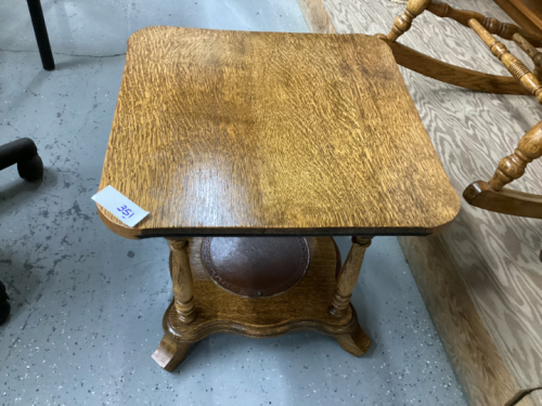 SMALL TABLE W/BOTTOM SHELF-LEATHER INSERT