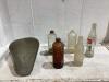 ANTIQUE NAIL SCALE & (5) BOTTLES