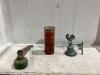 ANTIQUE BOX W/ FIRE EXTINGUISHER, WALL MOUNTED BELL & INSECT SPRAYER