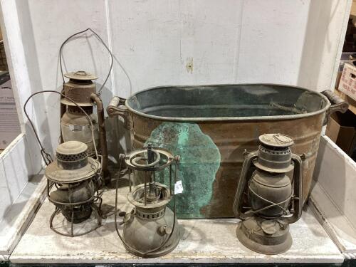 ANTIQUE TUB W/ (4) LANTERNS