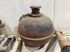 ANTIQUE BOX OF MISCELLANEOUS W/ GREASE GUN, INSECT SPRAYER, FLASHLIGHT, TROWELS & PIPE CUTTERS - 8