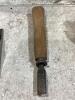 ANTIQUE BOX W/ LEVELS, PLANES, CHISELS & FISHERMAN'S RULER - 4