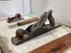 ANTIQUE BOX W/ LEVELS, PLANES, CHISELS & FISHERMAN'S RULER - 6