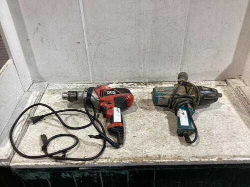 SHOP BOX OF CORDED TOOLS W/ MAKITA 1/2" IMPACT WRENCH & B-D DRILL