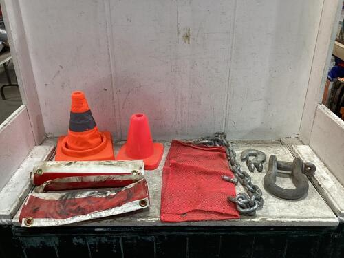 SHOP W/ CHAINS, CONES, D-FLAGS, HOOK & MISCELLANEOUS