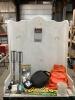 BOX W/ FISHING BAITS, HAT, ENERGIZER, BUCKMARK EMBLEM & MISCELLANEOUS