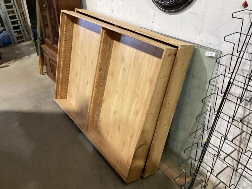 (2) WOODEN SHELFS W/ GLASS DOORS & (2) WOODEN CABINETS