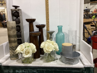 VASES, CANDLE HOLDERS, ARTIFICIAL FLOWERS