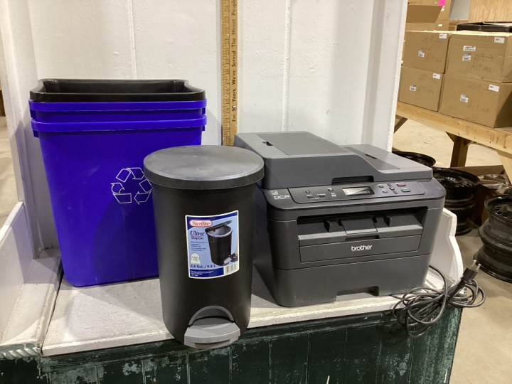 BROTHER PRINTER, GARBAGE CAN, RECYCLE BINS
