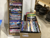 2 BOXES OF DVDS AND BOX OF KIDS BOOKS AND CASSETTES - 2