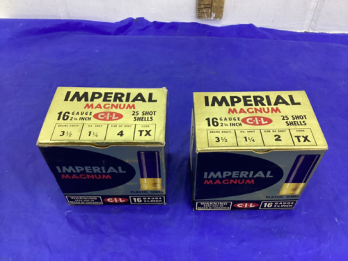 2 BOXES - 50 LIVE ROUNDS -IMPERIAL MAGNUMS 16 GAUGE 2 3/4” #2 AND #4 SHOT