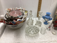 3 BOXES - GLASS BOWLS, CUP AND GLASSES, CANDLE HOLDERS