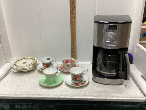 CUISINART COFFEE MAKER + CHINA TEACUP + SAUCERS