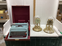 3 PIECES- MANUAL UNDERWOOD OLIVETTI TYPEWRITER + 2 ANNIVERSARY CLOCKS