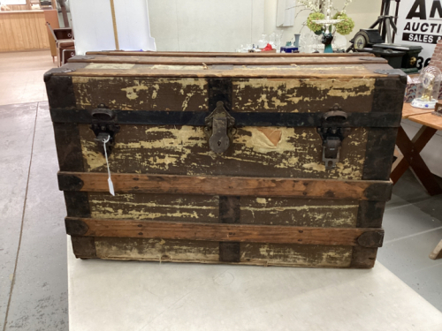 WOOD AND METAL TRUNK