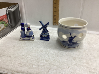 DELFT POT WITH HOLES, AND 2 UNMARKED PIECES