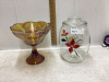 BARTLETT COLLINS COOKIE JAR + CARNIVAL GLASS PEDESTAL BOWL