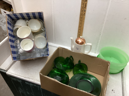 THREE BOXES-TEAPOTS,MUGS,BASKET