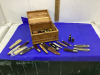 SMALL WOODEN CHEST WITH JACK KNIFE COLLECTION + ONE LIGHTER