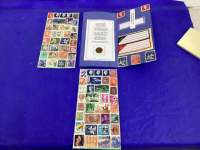 3 CARDS WITH A PENNY AND MANY USED STAMPS