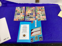 4 CARDS WITH PENNIES AND USED STAMPS