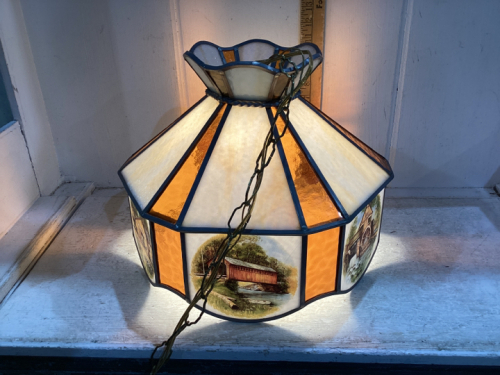 COLEMAN COOLER, STAINED GLASS SWAG LAMP