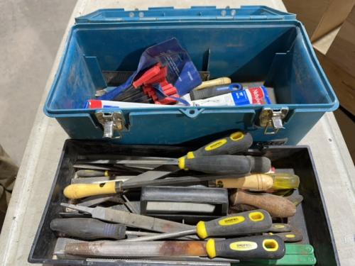 Plastic tool box with misc tools