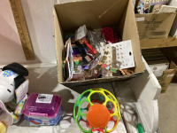 2 BOXES - SMALL TOYS AND HAIR,EARRINGS, GLASSES