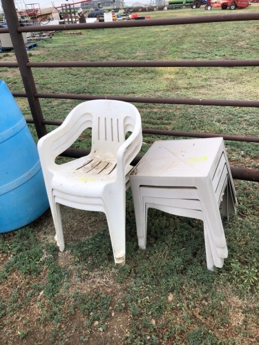 Plastic patio chairs and tables