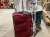 3 ITEMS-LARGE SUITCASE, CRUTCHES, GLOBE ON STAND