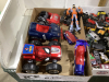 3 FLATS OF SMALL TOYS-MONSTER STYLE TRUCKS, GRAVE DIGGER +