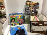 2 BOXES - BOX OF VINTAGE LP RECORDS + XMAS TINS/BOXES