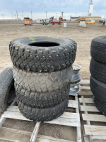 Four matching tires, three aluminum rims ( five bolt) One 5 bolt steel tire and rim