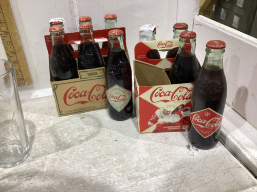 3 PIECES- 10 SMALL COKE BOTTLES(FULL) + COKE GLASSES