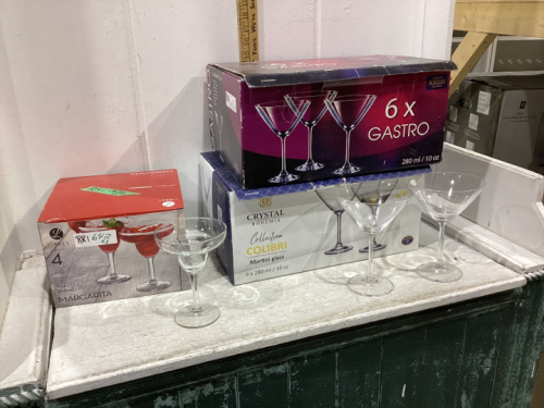 3 BOXES - MARGARITA GLASSES, BOHEMIA CRYSTAL MARTINI GLASSES