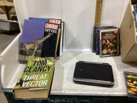 2 BOXES-DVD’S, PLAYER(NO CORDS), WILDLIFE BOOKS