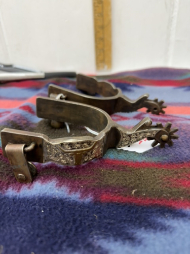 Black steel spurs with silver inlay