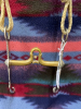 Hand. Braided rawhide bridle with long shank spade bit. - 4