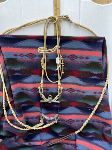 Hand, braided tight, weave raw hide bridal with Lonestar, cricket bit and reins .