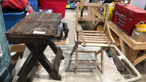 FOLDING SMALL WOOD CHAIR + SIDE TABLE