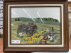 Framed crewel picture of a buckboard