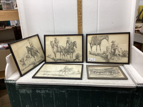 FRAMED WESTERN SKETCHES ( PENCIL AND INK )