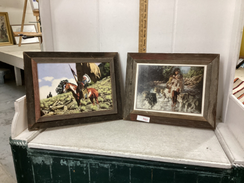 (2) BARNWOOD FRAMED INDIGENOUS PICTURES