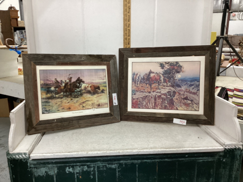 (2) BARNWOOD FRAMED CHARLES RUSSELL PICTURES