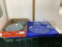 VINTAGE BLUE BUBBLE GLASS DISHES