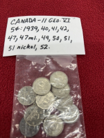 Canadian George the Sixth five cent pieces