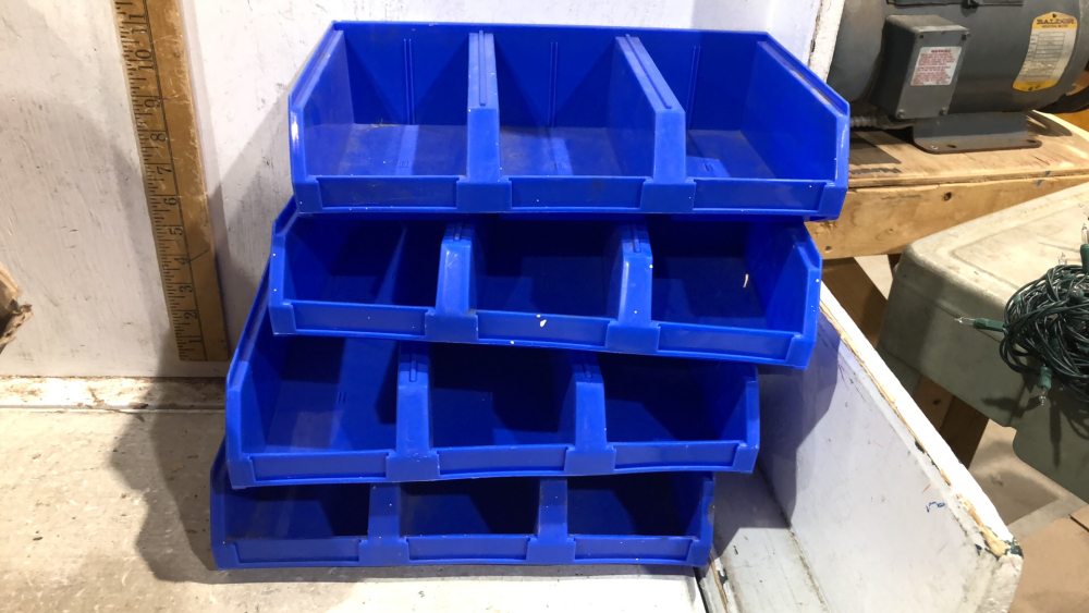 BLUE PLASTIC STACKING BINS